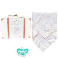 Zalamoon Luxie Pockets Blanket with Jollypop Pacifier, Baby Toddler 100% Cotton with Satin Trim Blanket with Pocket/Strap Holder, Hunny Bunny