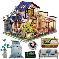 Kisoy Dollhouse Miniature with Furniture Kit, Handmade Chinese Style Loft DIY House Model for Teens Adult Gift (Bamboo Creek Water Garden)