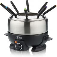KHG Electric Fondue FO-800SE with Stainless Steel Pot 1.8 L Silver for up to 8 People Variable Temperature Setting 25 x 16 cm Ideal for Meat, Cheese or Chocolate with 8 Forks Splash Guard 800 W