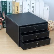 OR&DK Retro File Storage Box, 3 Layers Office Supplies Storage Cabinet Multi-Functional Organizer with Sliding Drawer-Black