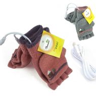 [아마존베스트]Kbinter Womens & Mens 2 Pack USB Heated Gloves Mitten Winter Hands Warm Laptop Gloves, Knitting Hands Full & Half Heated Fingerless Heating Warmer Washable Design (Gray+Pink)
