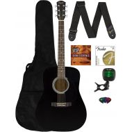 [아마존베스트]Fender Squier Dreadnought Acoustic Guitar - Black Bundle with Gig Bag, Tuner, Strap, Strings, Picks, Instructional Book, and Austin Bazaar Instructional DVD
