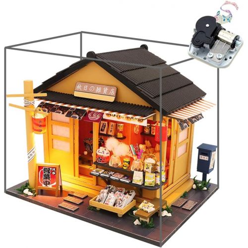  WYD Japanese Grocery Store Wooden Creative Doll House Store DIY Assembled Model Building Kawaii Puzzle with Dust Cover