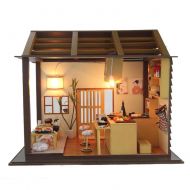 Briskreen DIY Dollhouse Kit Miniature with Furniture， Japan Sushi Restaurant Wooden Dollhouse with Led Light，Creative Room Perfect DIY Gift for Friends,Lovers and Families Without