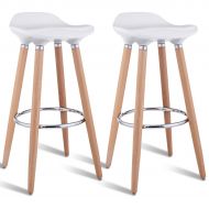 Furmax COSTWAY Bar Stools Modern Comfortable Armless Counter Height Bistro Pub Side Chairs Backless Barstools with Wooden Legs for Home & Kitchen Set of 2 White