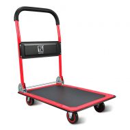 Push Cart Dolly by Wellmax, Moving Platform Hand Truck, Foldable for Easy Storage and 360 Degree Swivel Wheels with 330lb Weight Capacity, Red Color