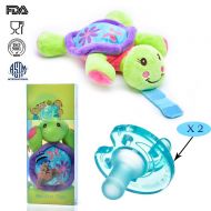 Daluo 2-Pack Soothie Pacifiers with 1 Removable Soft Stuffed Animal Doll Toy for Baby/Infant/Newborn (Turtle)