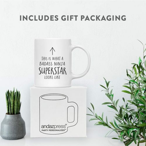  Andaz Press Funny 11oz. Ceramic Coffee Tea Mug Gift, This is What a Badass Ninja Superstar Looks Like, 1-Pack, Birthday Christmas Gift Ideas