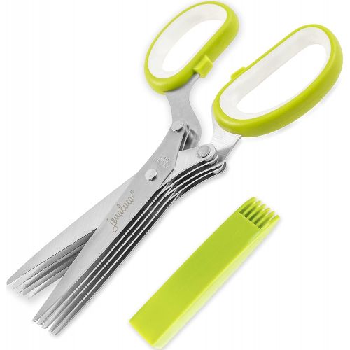  [아마존베스트]Jenaluca Herb Scissors with 5 Blades and Cover - Cool Kitchen Gadgets - Cutter, Chopper and Mincer - Sharp Heavy Duty Shears for Cutting, Shredding and Cooking Fresh Garden Herbs