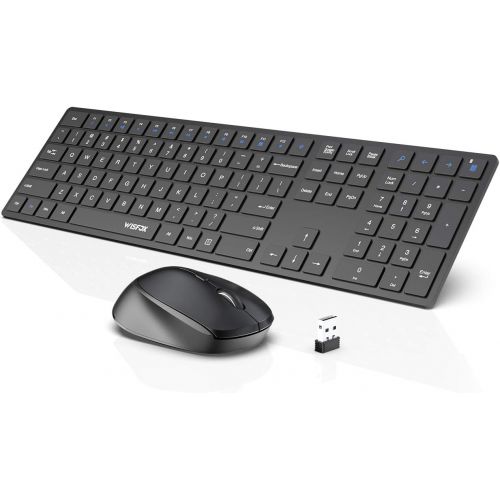  Wireless Keyboard and Mouse Combo, WisFox 2.4G Full-Size Slim Thin Wireless Keyboard Mouse for Windows, Computer, Desktop, PC, Laptop Mac (Dark Black)
