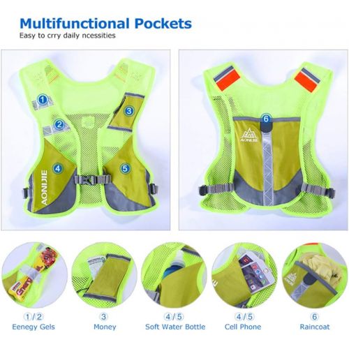  AONIJIE Men Women Ultralight Running Vest Pack Reflective Breathable Hydration Backpack for Hiking Camping Marathon Cycling Race (Blue - with 2 pcs 250ml Bottles)