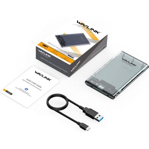  WAVLINK SATA to USB 3.0 External Hard Drive Enclosure,2.5 inch 5mm/7mm/9.5mm SATA I/II/III HDD SSD,Portable Clear Hard Disk Case,Support UASP & 4TB Drives,Tool-Free Design