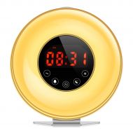 AMIR Wake-Up Light Beside Lamp Alarm Clock with Sunrise Simulation, 6 Natural Sounds, Touch Sensor Multicolor Dimmable Night Light