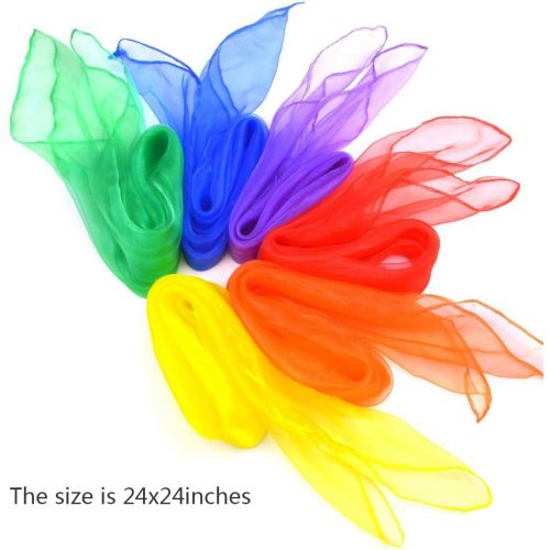  [아마존베스트]Jmkcoz 12pcs Square Juggling Silk Dance Scarves Magic Tricks Performance Props Accessories Movement Scarves Rhythm Band Scarf 24 by 24 Inches 6 Colors