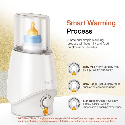  BabyX Fast Bottle Warmer For Breastmilk, Infant Formula, Baby Food Heater Quickly Warm and Sterilizer, Sanitize Pacifiers and Fits Most Bottle Size [Built-in Smart Temp. Controller
