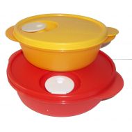 Tupperware CrystalWave Microwave 2c Bowl and Divided Lunch Dish Plate Set Red and Orange