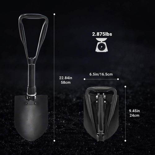  KingCamp Military Portable Folding Shovel and Pickax, Compact Multifunctional Entrenching Tool with Nylon Carry Case for Hiking, Hunting, Fishing, Gardening, Camping, Backpacking,