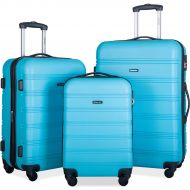 Merax 3 Pcs Luggage Set Expandable Hardside Lightweight Spinner Suitcase (Sky Blue)