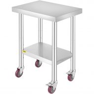 Mophorn 24x18x34 Inch Stainless Steel Work Table 3-Stage Adjustable Shelf with 4 Wheels Heavy Duty Commercial Food Prep Worktable with Brake for Kitchen Prep Work
