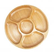 SM SunniMix Wooden Chip and Dip Serving Try,Round Divided Plate,Fruit Snack Dish,10inch