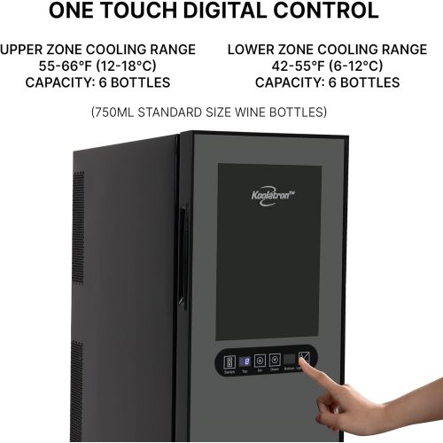  [아마존베스트]Koolatron WC12DZ Dual Zone Thermoelectric Cooler 12 Bottle Capacity with Digital Temperature Controls-Wine Cellar with Quiet Cooling Power and 4 Removable Shelves, Black/Silver