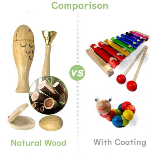  [아마존베스트]Ehome Toddler Musical Instruments, Natural Wood Percussion Instruments Toy for Kids Preschool Educational, Musical Toys Set for Boys and Girls with Storage Bag
