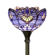 WERFACTORY Tiffany Style Torchieres Floor Lamp Table Desk Standing Lighting Blue Purple Baroque Wide 12 Tall 66 Inch Lavender Stained Glass Lampshade for Living Room Bedroom Antique Set S003C