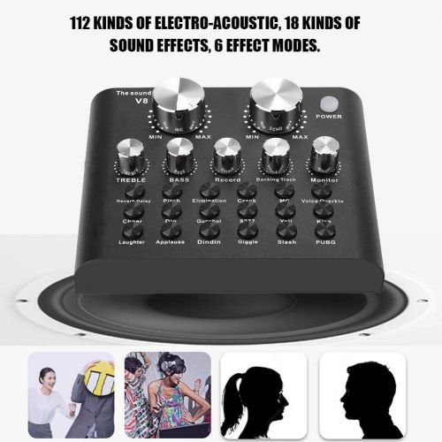 [아마존베스트]ASHATA Live Sound Card Bluetooth Multifunctional Portable Audio Mixer Sound Card Voice Change Volume Adjustable with Support for Multiple Electroacoustic/Sound Effects Mobile Phone