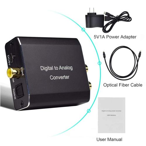  192kHz Digital to Analog Audio Converter, Hdiwousp Aluminum Digital Coax Optical to RCA L/R Converter with Spdif Cable, DAC Toslink Optical to 3.5mm Headphone Jack Adapter for PS4