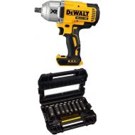 DEWALT DCF899B 20v MAX XR Brushless High Torque 1/2 Impact Wrench with Detent Anvil (Tool Only) & Impact Socket Set, SAE, 1/2-Inch, 10-Piece (DW22812)