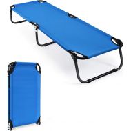 GYMAX Folding Camping Cot, Portable Indoor Outdoor Bed for Adults, Easy Set up Military Sleeping Cot for Travel Adventure Picnic Camping Hiking Patio Yard (Blue)