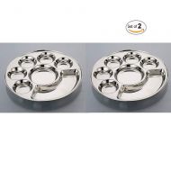 Rudra trading Set Of Two Stainless Steel Round Divided Dinner Plate 7 sections,Stainless Steel 7 in 1,Two compartment divided dinner plate