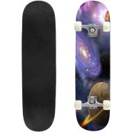 Mulluspa Classic Concave Skateboard Distant Galaxies and Planets Flying in Outer Space Longboard Maple Deck Extreme Sports and Outdoors Double Kick Trick for Beginners and Professionals