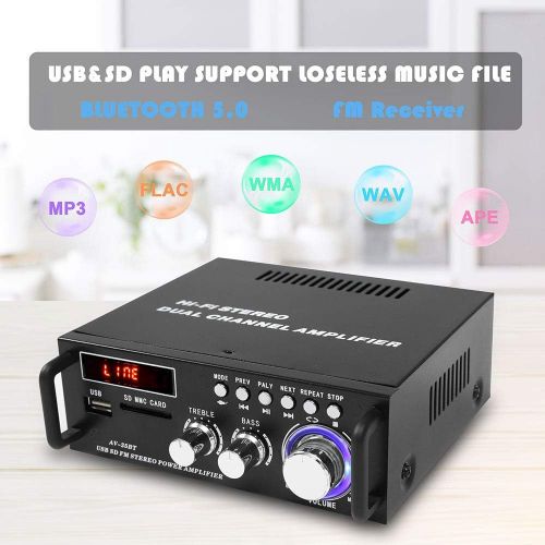  Anytek Wireless Bluetooth 5.0 Stereo Amplifier System ? 200W Hi-Fi Dual Channel Sound Power Audio Receiver w/USB, SD Card, FM Radio for Home Speakers and Theater Entertainment with Remote