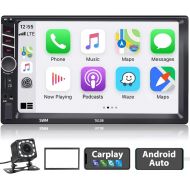 Podofo Double Din Car Stereo Compatible with Apple Carplay and Android Auto, 7 Inch Touchscreen Car Radio with Bluetooth/Mirror Link/FM Radio/Steering Wheel Control+ Backup Camera
