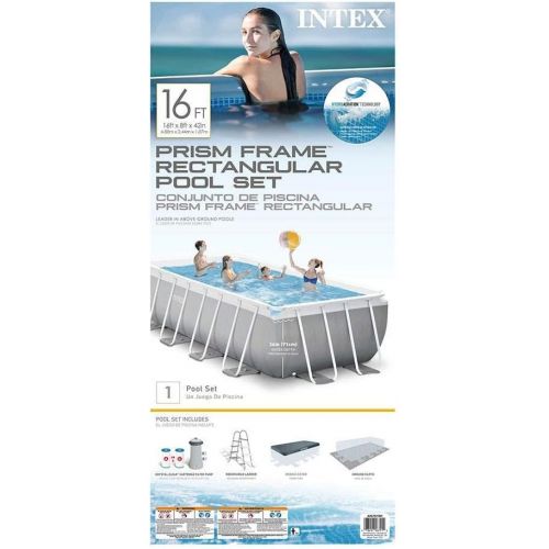 인텍스 Intex 16ft x 3.5ft Above Ground Rectangular Frame Swimming Pool Set & Skimmer
