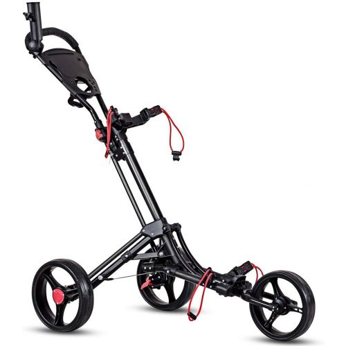  [아마존베스트]Tangkula Golf Push Cart, 3 Wheels Foldable Hand Cart, Easy Push and Pull Cart Trolley with Umbrella and Tee Holder, Quick Open and Close Golf Pull Cart