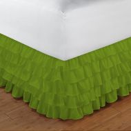 Relaxare Cal King 300TC 100% Egyptian Cotton Parrot Green Solid 1PCs Multi Ruffle Bedskirt Solid (Drop Length: 12 inches) - Ultra Soft Breathable Premium Fabric
