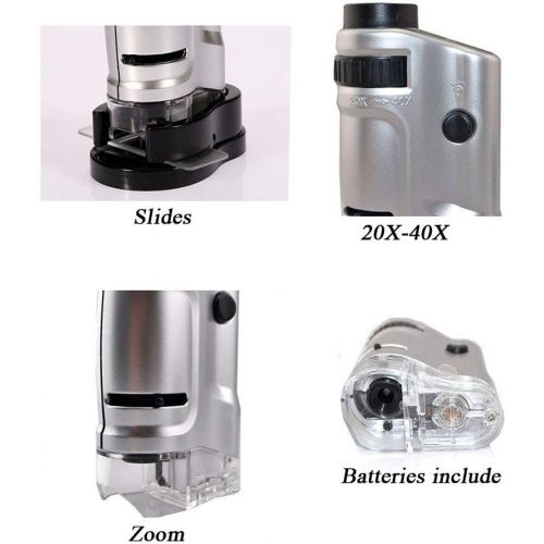  [아마존베스트]Jiusion Portable Pocket Mini Microscope Loupe Magnification 20X 40X Magnification Handheld Compound Digital Scope Magnifier with LED Illumination for Jewelry Cash Coins Detecting I