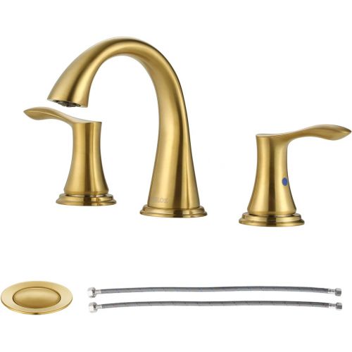  PARLOS Widespread Bathroom Faucet 2 Handles with Pop Up Sink Drain and cUPC Faucet Supply Lines, Brushed Gold, Demeter 1364708