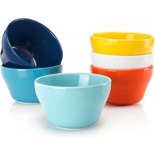  [아마존베스트]Sweese 107.002 Porcelain Bouillon Cups - 8 Ounce Dessert Bowls - Set of 6, Hot Assorted Colors