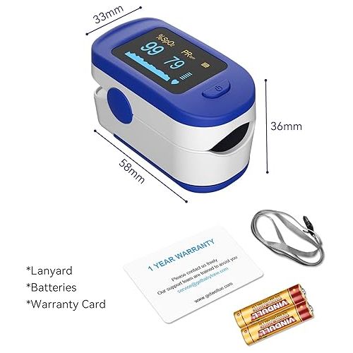  Wellue Fingertip Pulse Oximeter, Blood Oxygen Staturation Monitor, O2 Meter & Heart Rate Monitor with Lanyard & Batteries
