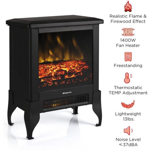  TURBRO Suburbs TS17 Compact Electric Fireplace Stove, Freestanding Stove Heater with Realistic Flame CSA Certified Overheating Safety Protection for Small Spaces 18 1400W
