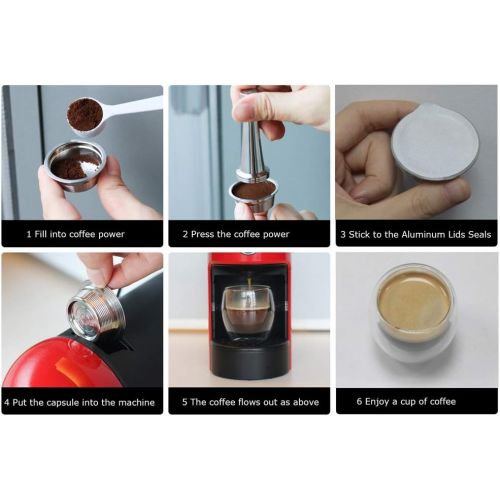  Fdit Stainless Steel Refillable Coffee Capsules Reusable Espresso Capsule Cup Filter Set with Lids Spoon and Brush for LAVAZZA A MODO MIO Coffee Machine