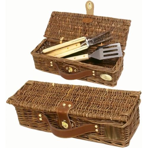  Picnic & Beyond 3 Pc BBQ Set w Wood Handles and Basket - Willow