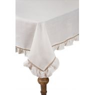 Xia Home Fashions Hemstitch/Ruffle Trim Natural Hemstitch Tablecloth, 72 by 120-Inch, White