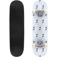 BNUENMEE Classic Concave Skateboard for Boys Girls Beginners, Seamless Pattern Tiled Square Background with Monochrome Music Note Standard Skateboards 31x 8 Extreme Sports Outdoor