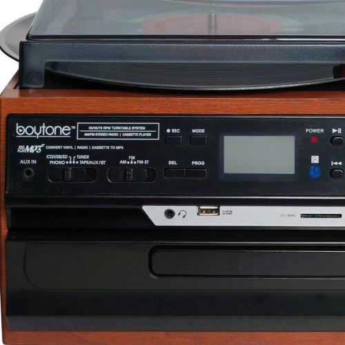 보이톤 Boytone BT-24MB Bluetooth Classic Style Record Player Turntable with AM/FM Radio, CD/Cassette Player, 2 Separate Stereo Speakers, Record from Vinyl, Radio, and Cassette to MP3, SD