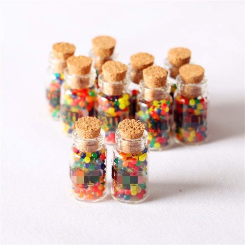  SXFSE 1:12 Dollhouse Miniature Scene Model 10 Pcs Mini Candy Glass Jar with Lid (Multicolored)