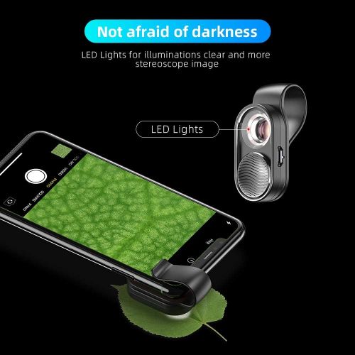  [아마존베스트]Apexel 100x Mini Microscope for Smartphone Camera Illuminated Portable LED Lens with USB Charging Cable